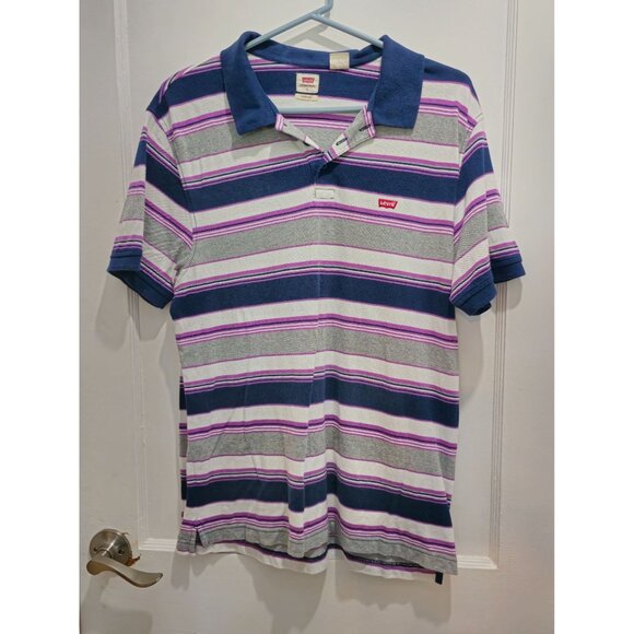 Levis Mens Striped Polo Shirt With Navy Collar Size L - Picture 3 of 15